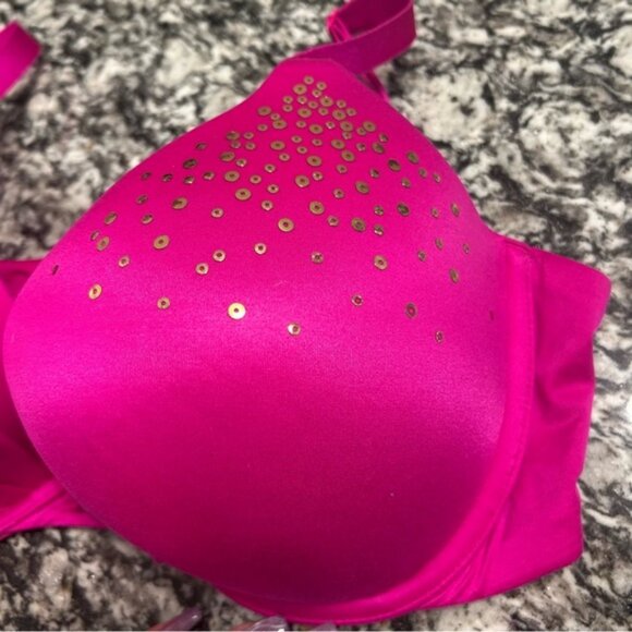 Hot Pink Push-Up Bra with Gold Accents - Picture 3 of 5